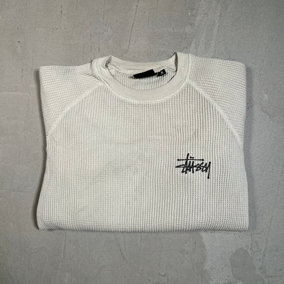 Stussy Thermal Waffle Knit Cement Longsleeve Size Medium USED x17743