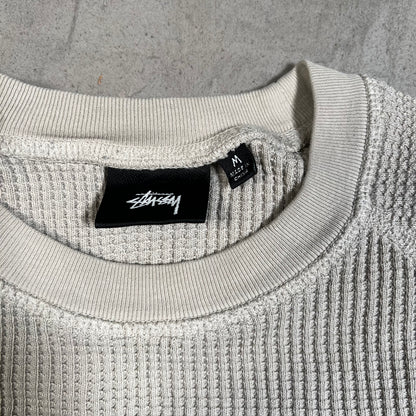 Stussy Thermal Waffle Knit Cement Longsleeve Size Medium USED x17743