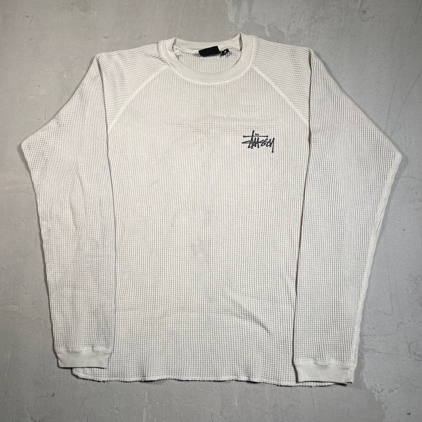Stussy Thermal Waffle Knit Cement Longsleeve Size Medium USED x17743