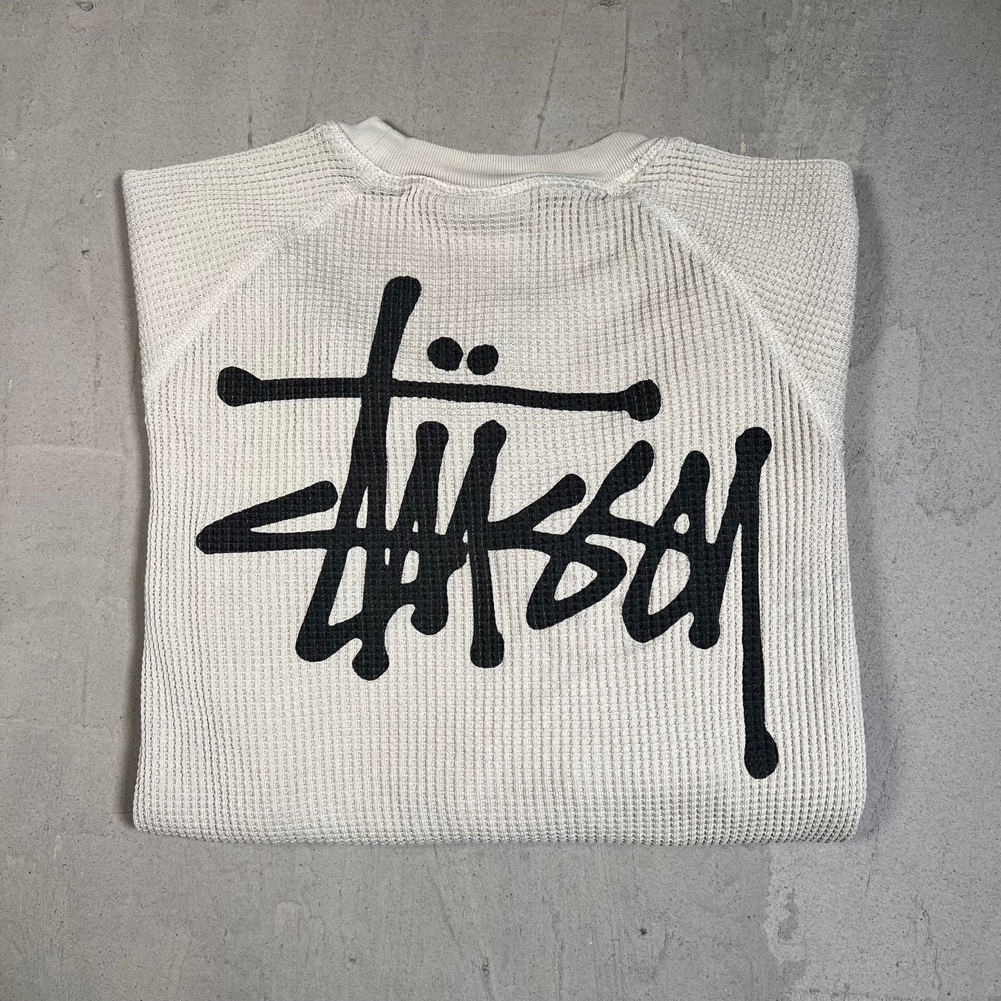 Stussy Thermal Waffle Knit Cement Longsleeve Size Medium USED x17743
