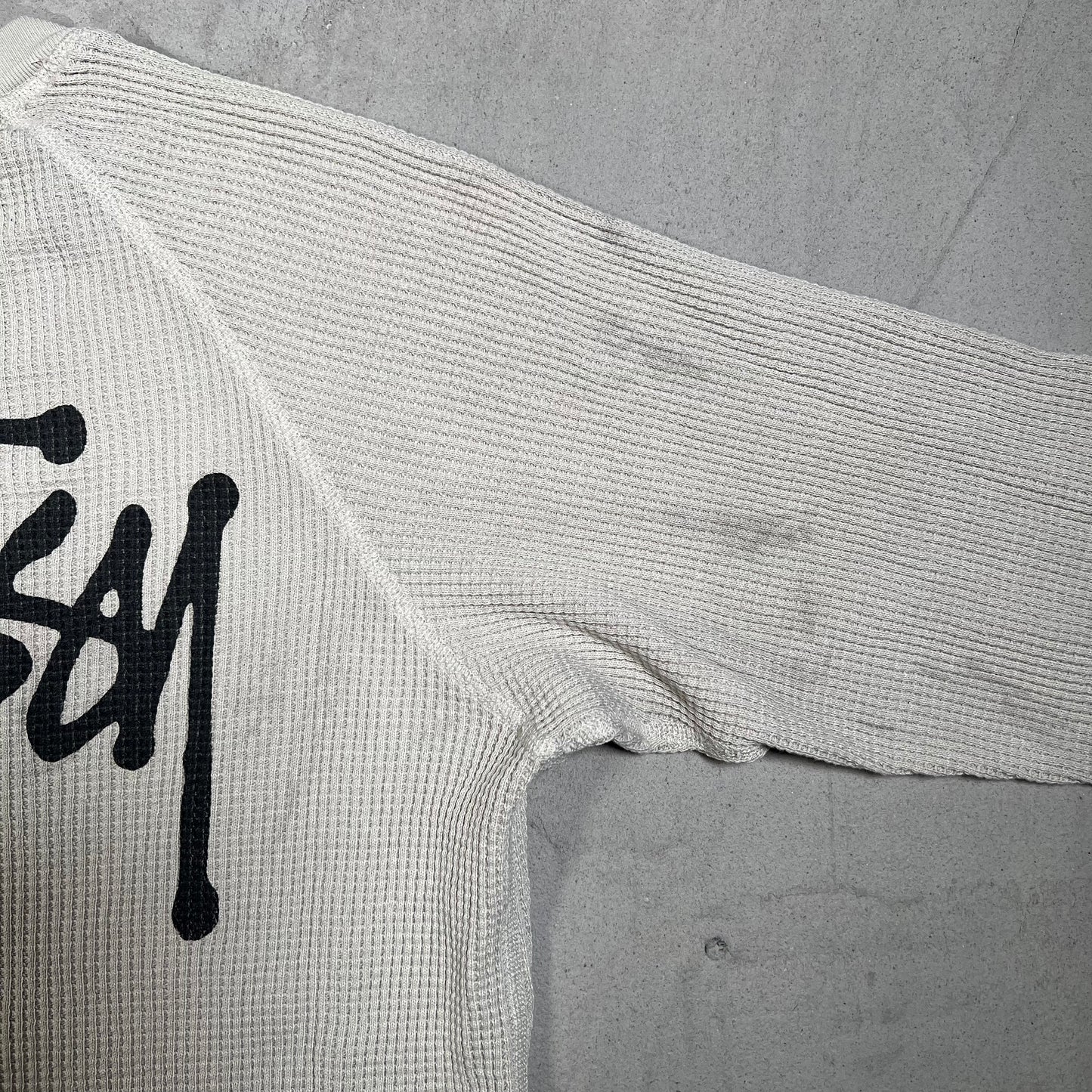 Stussy Thermal Waffle Knit Cement Longsleeve Size Medium USED x17743