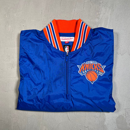 New York Knicks NBA Mitchell & Ness Blue Satin Zip Up Jacket Size Large USED v19634