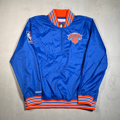 New York Knicks NBA Mitchell & Ness Blue Satin Zip Up Jacket Size Large USED v19634
