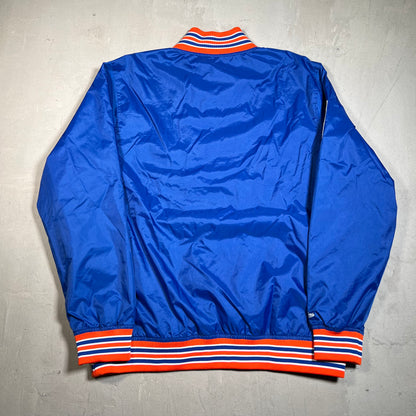 New York Knicks NBA Mitchell & Ness Blue Satin Zip Up Jacket Size Large USED v19634