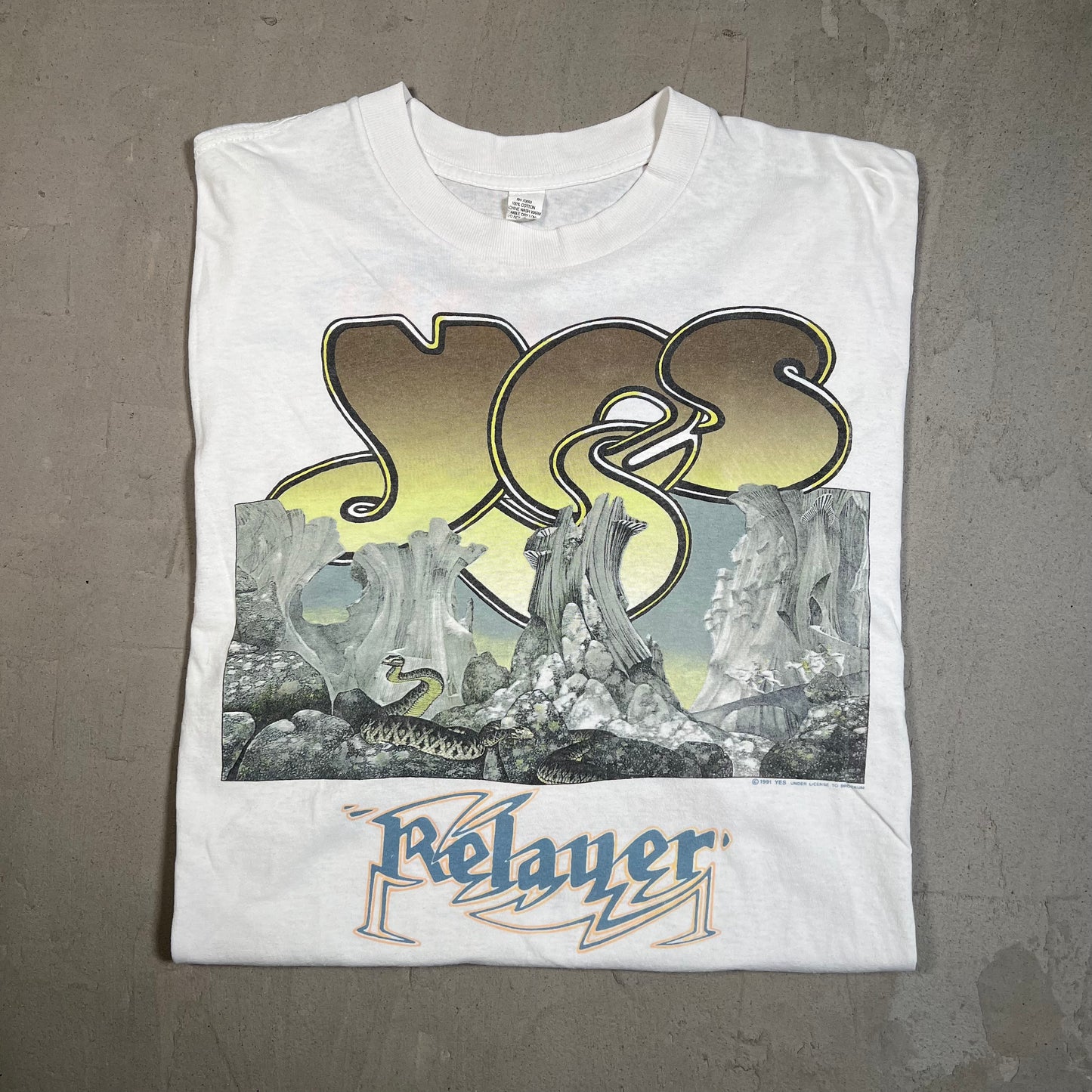1991 YES Relayer Union World Tour White Tee Size XL USED v19452