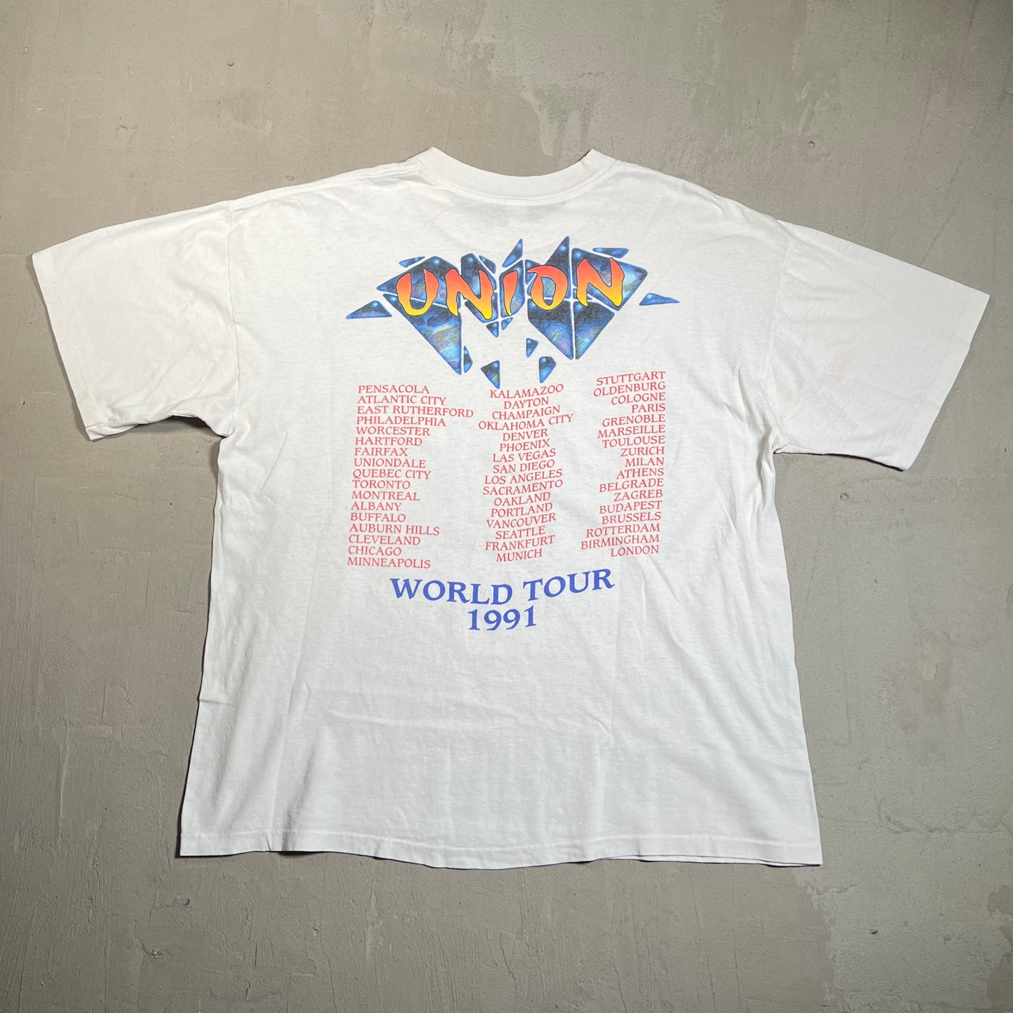 1991 YES Relayer Union World Tour White Tee Size XL USED v19452