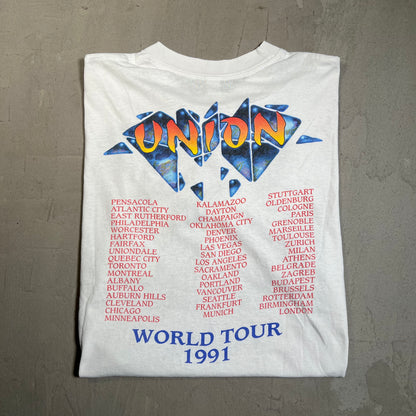 1991 YES Relayer Union World Tour White Tee Size XL USED v19452