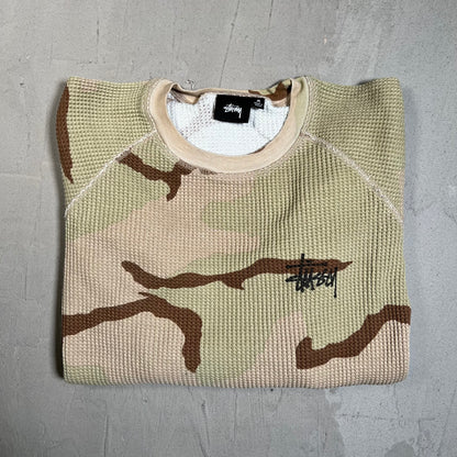 Stussy Thermal Waffle Knit Camo Longsleeve Size Medium USED x17744