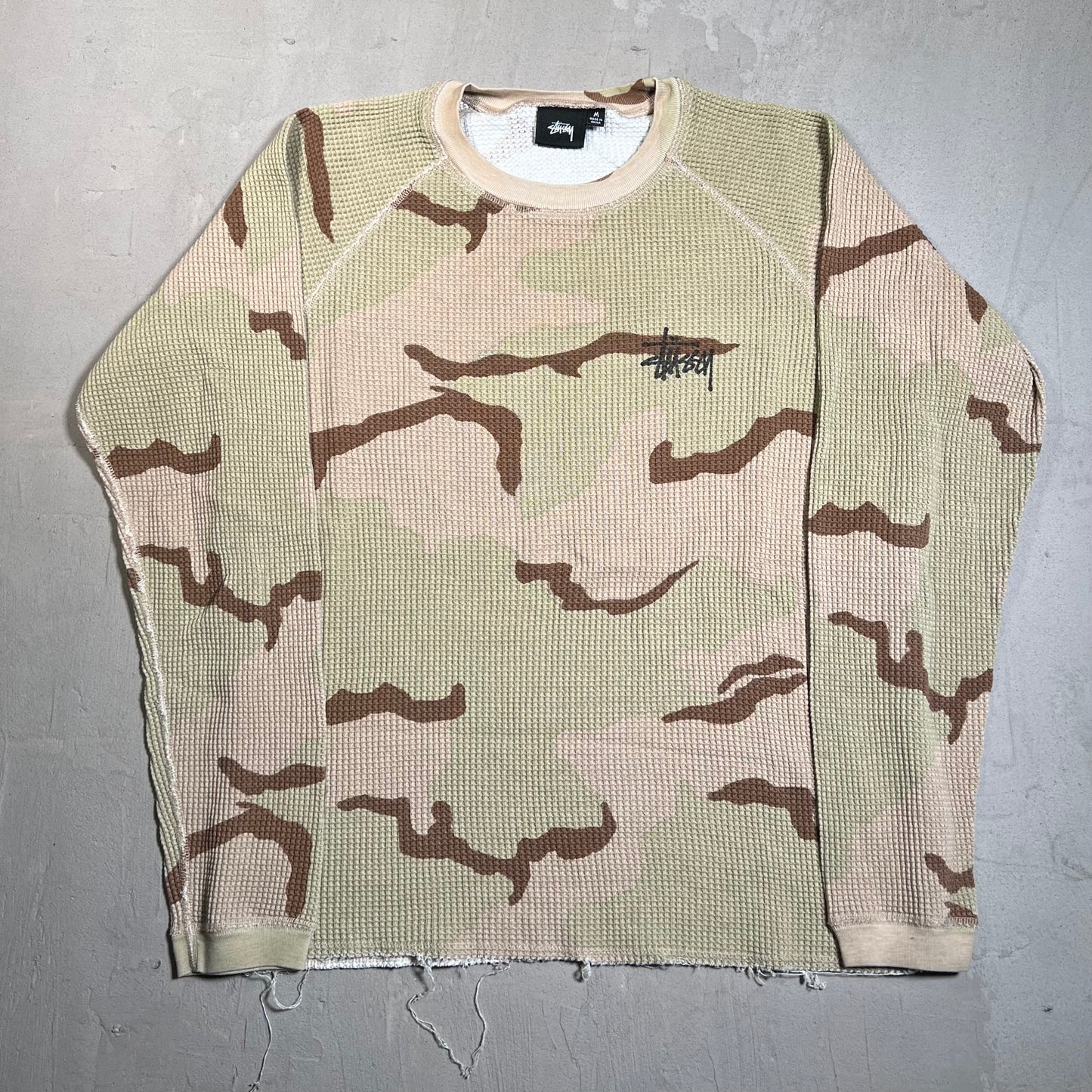 Stussy Thermal Waffle Knit Camo Longsleeve Size Medium USED x17744
