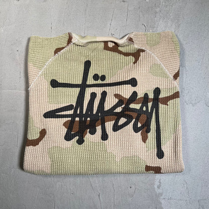 Stussy Thermal Waffle Knit Camo Longsleeve Size Medium USED x17744