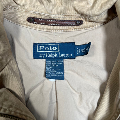 Polo Ralph Lauren Canvas Leather Country Hunting Tan Jacket Size Large USED v19560