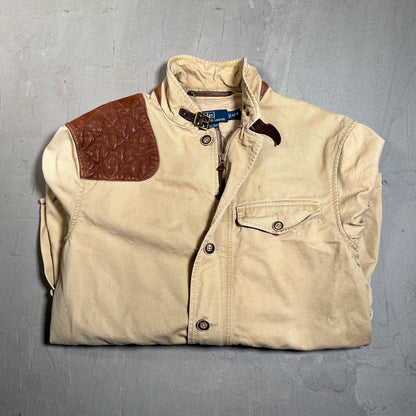 Polo Ralph Lauren Canvas Leather Country Hunting Tan Jacket Size Large USED v19560