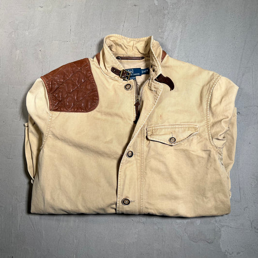 Polo Ralph Lauren Canvas Leather Country Hunting Tan Jacket Size Large USED v19560