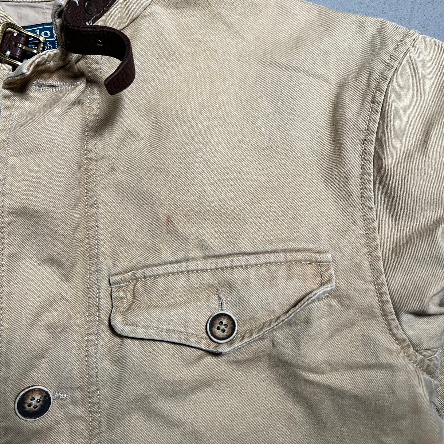 Polo Ralph Lauren Canvas Leather Country Hunting Tan Jacket Size Large USED v19560