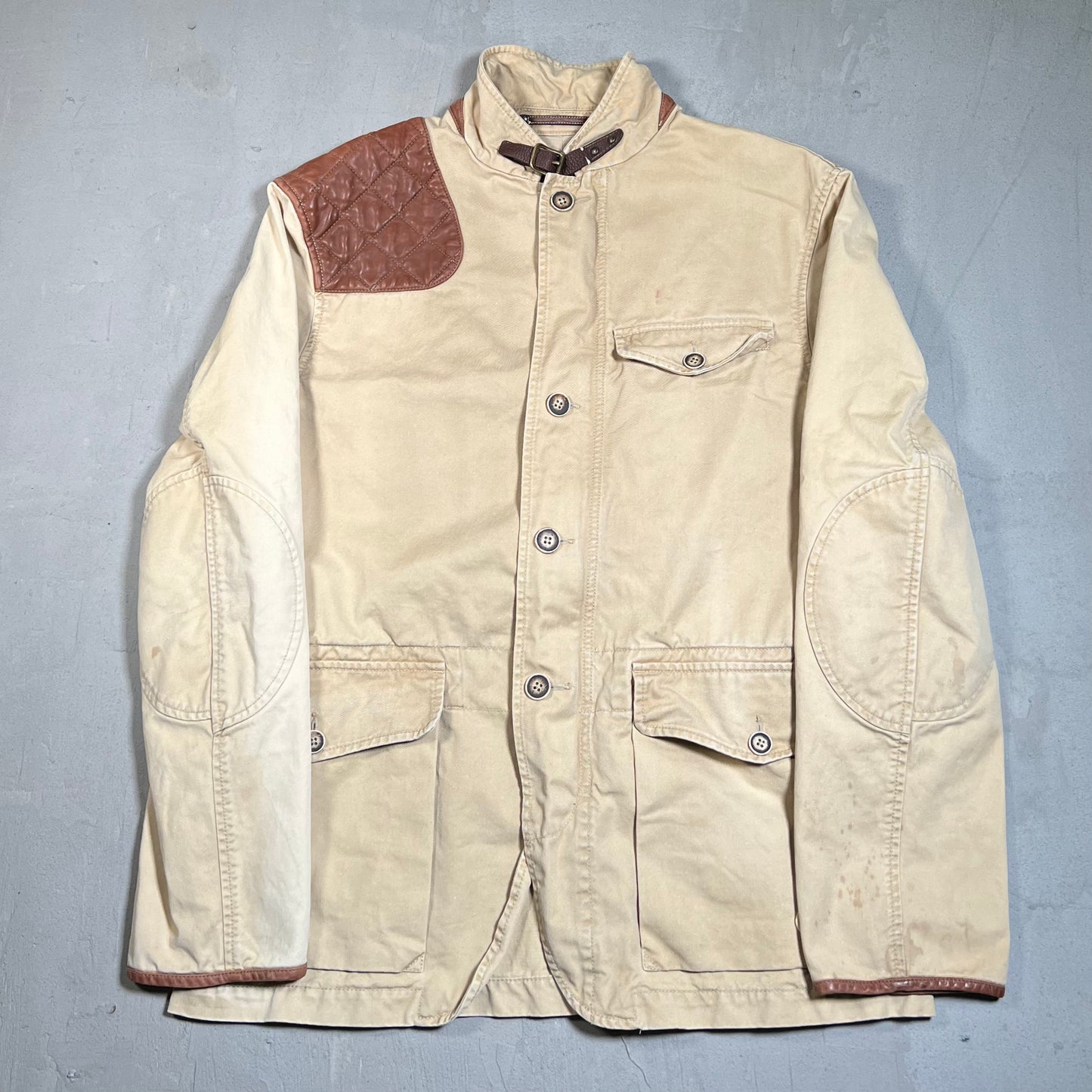 Polo Ralph Lauren Canvas Leather Country Hunting Tan Jacket Size Large USED v19560