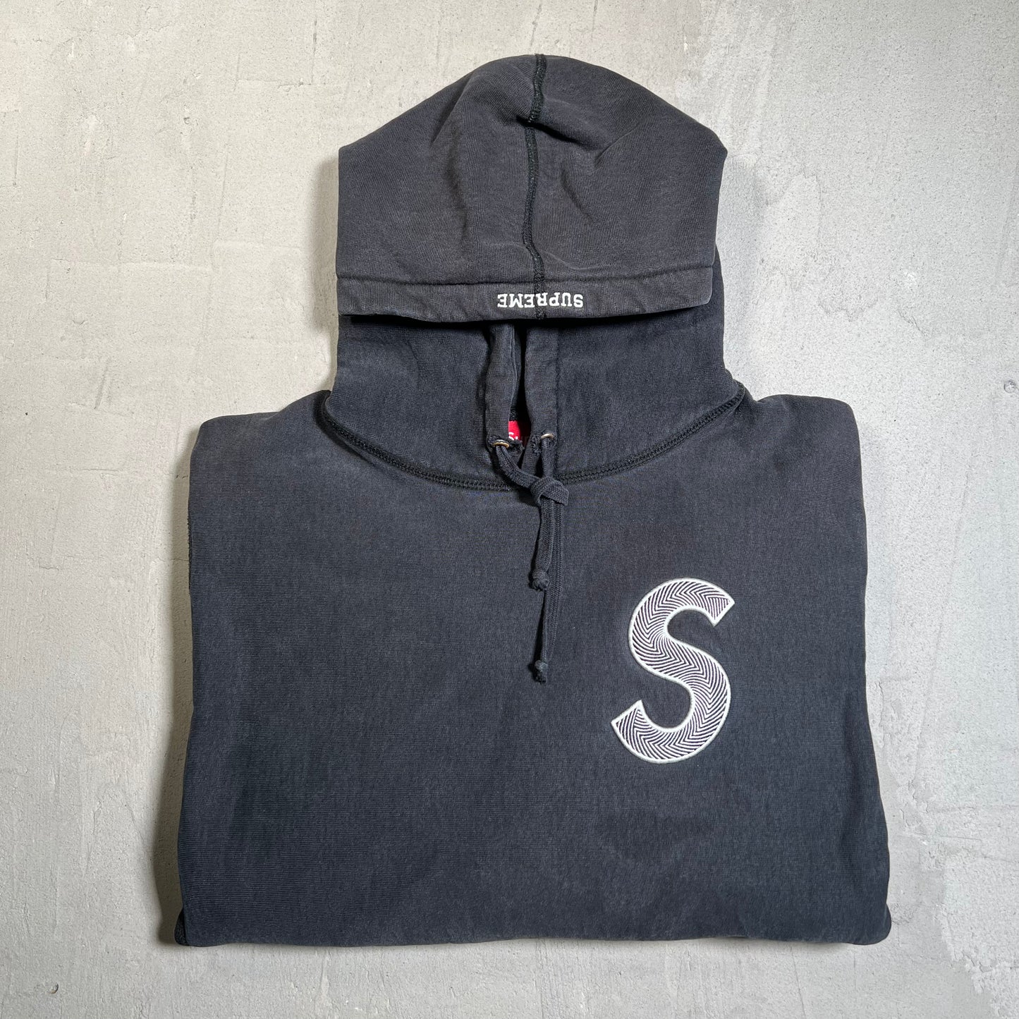 Supreme S Logo Black Hoodie Size Medium USED x17508