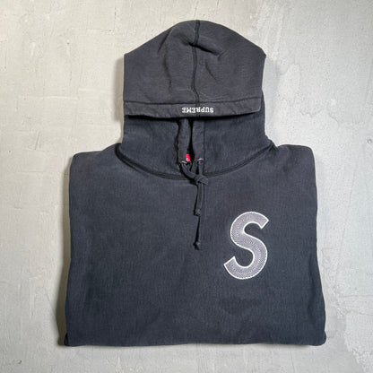 Supreme S Logo Black Hoodie Size Medium USED x17508
