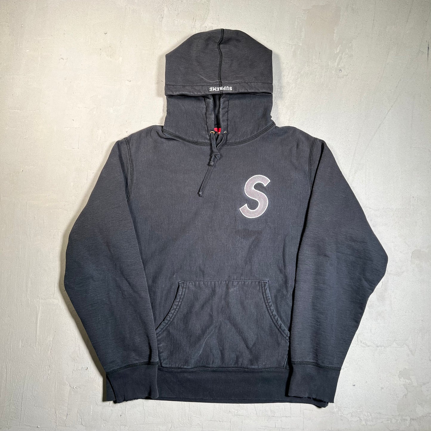 Supreme S Logo Black Hoodie Size Medium USED x17508