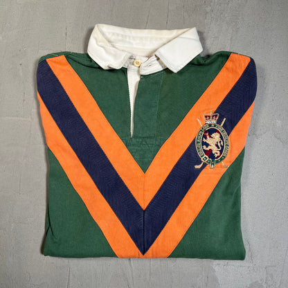 Y2K Polo Ralph Lauren Orange Green Crest Polo Longsleeve Size Medium USED v19637