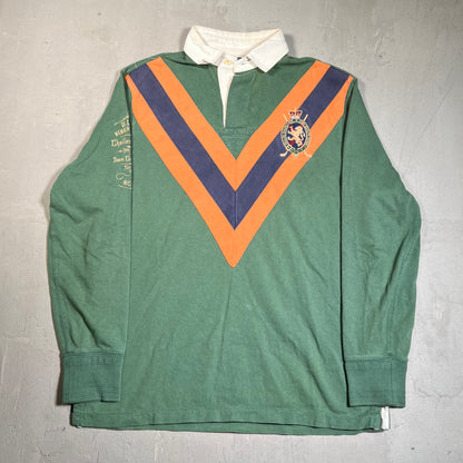 Y2K Polo Ralph Lauren Orange Green Crest Polo Longsleeve Size Medium USED v19637