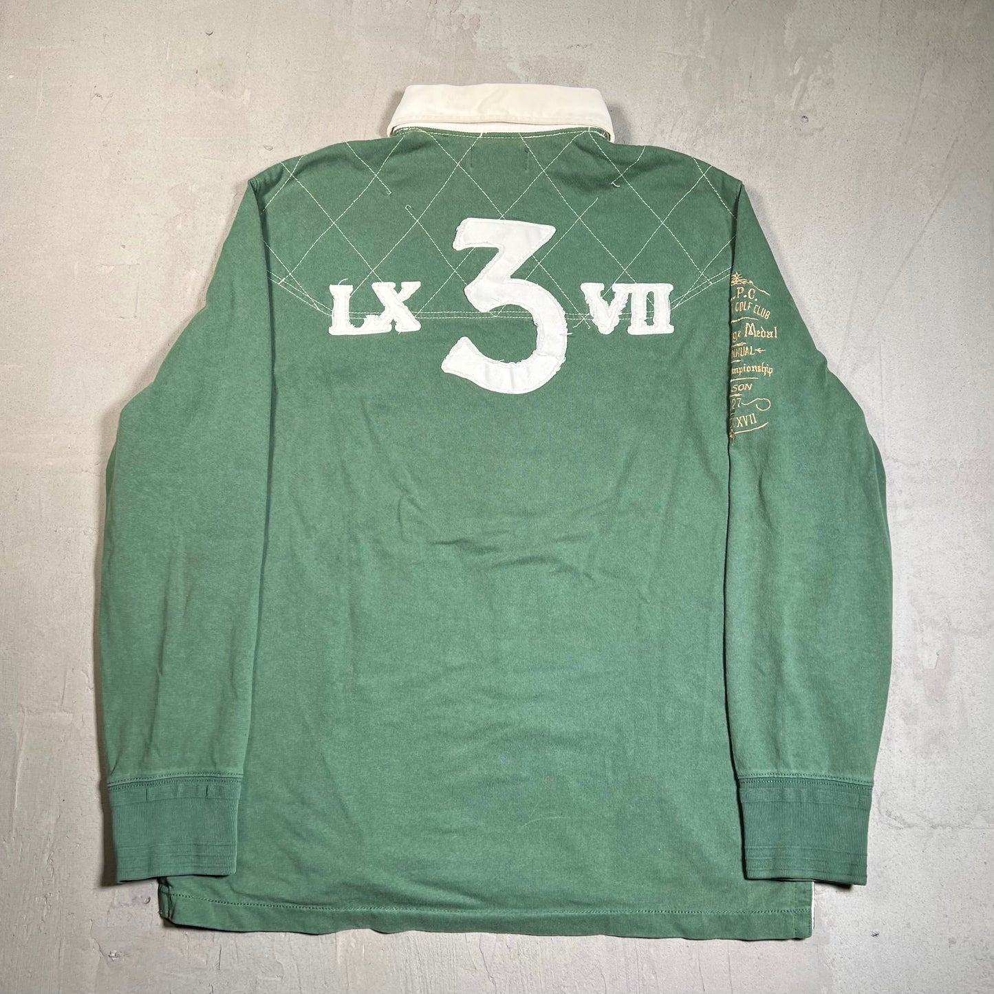Y2K Polo Ralph Lauren Orange Green Crest Polo Longsleeve Size Medium USED v19637