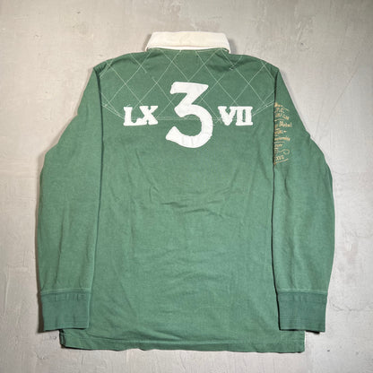 Y2K Polo Ralph Lauren Orange Green Crest Polo Longsleeve Size Medium USED v19637