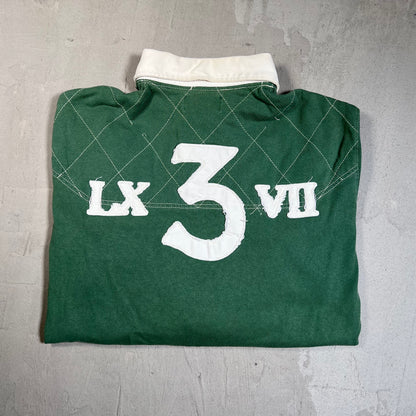 Y2K Polo Ralph Lauren Orange Green Crest Polo Longsleeve Size Medium USED v19637