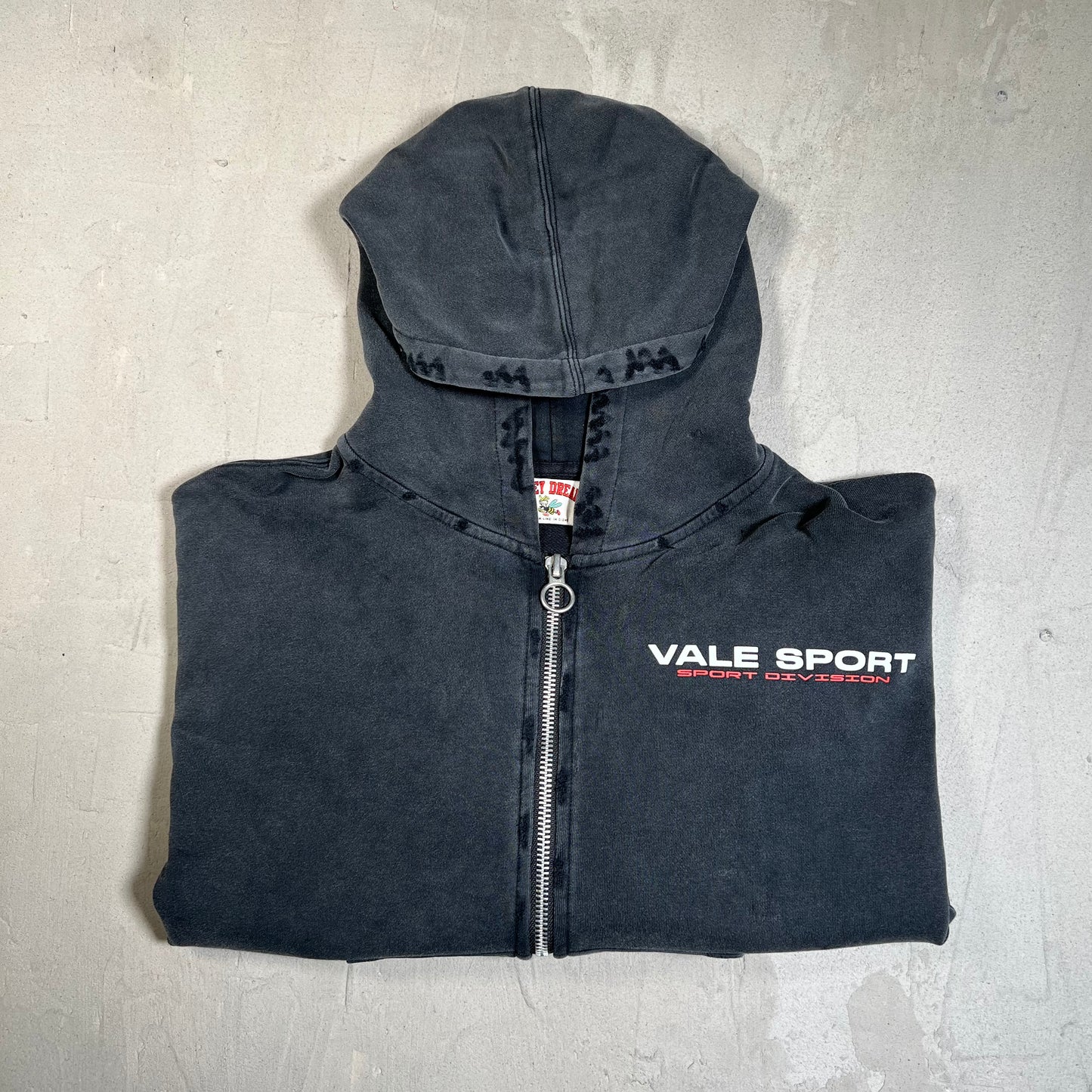 Vale Sport Washed Black Zip Up Hoodie Size Medium USED x17724