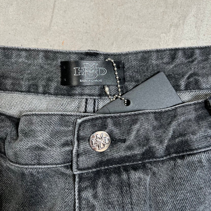 HMDD Double Black Patch Washed Denim Jeans Size XL NEW x17720
