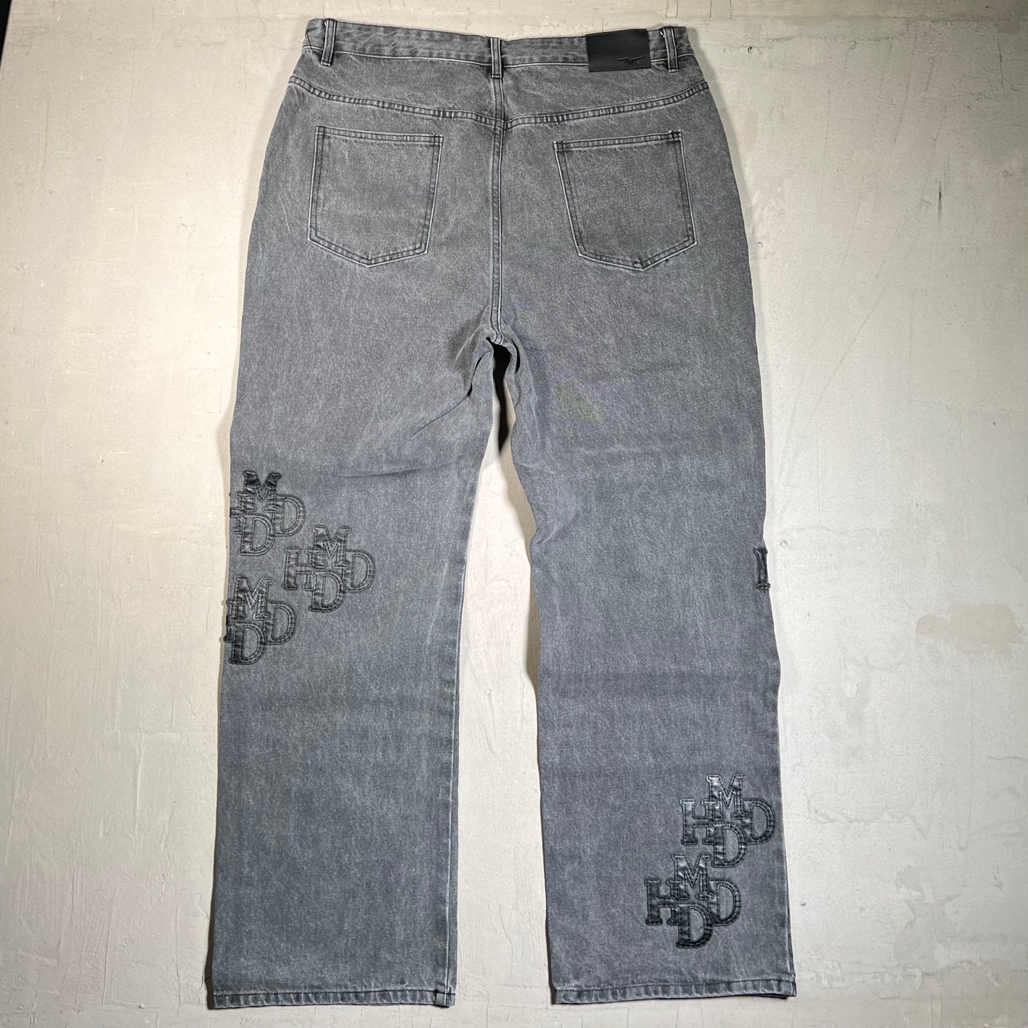 HMDD Double Black Patch Washed Denim Jeans Size XL NEW x17720