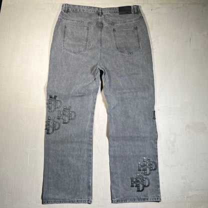 HMDD Double Black Patch Washed Denim Jeans Size XL NEW x17720