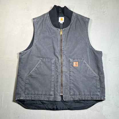 Y2K Carhartt Washed Black Workwear Vest Size Large USED v19638