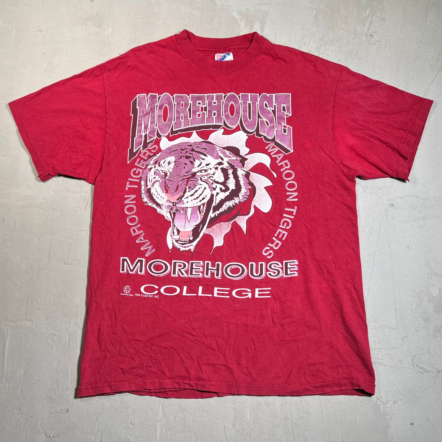 1994 Morehouse College Tiger Maroon Tee Size Large USED v19639