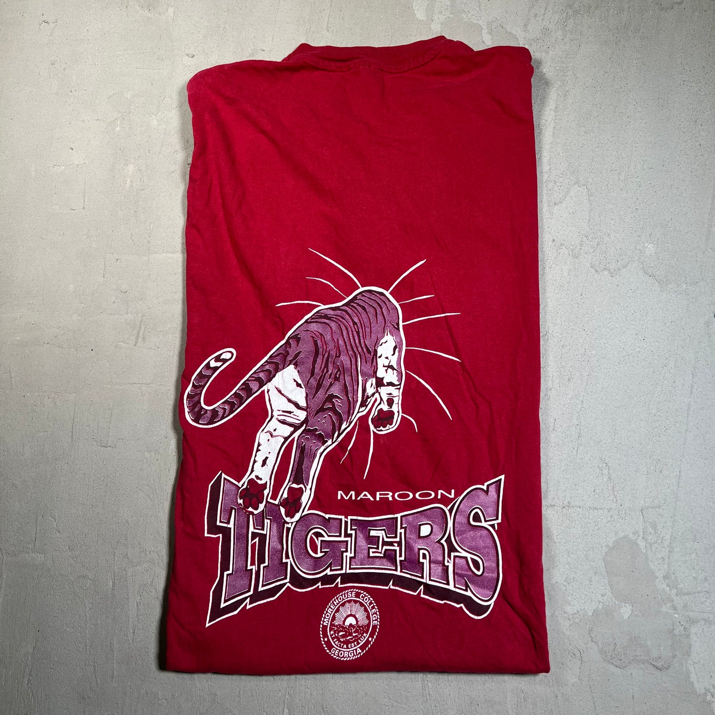 1994 Morehouse College Tiger Maroon Tee Size Large USED v19639