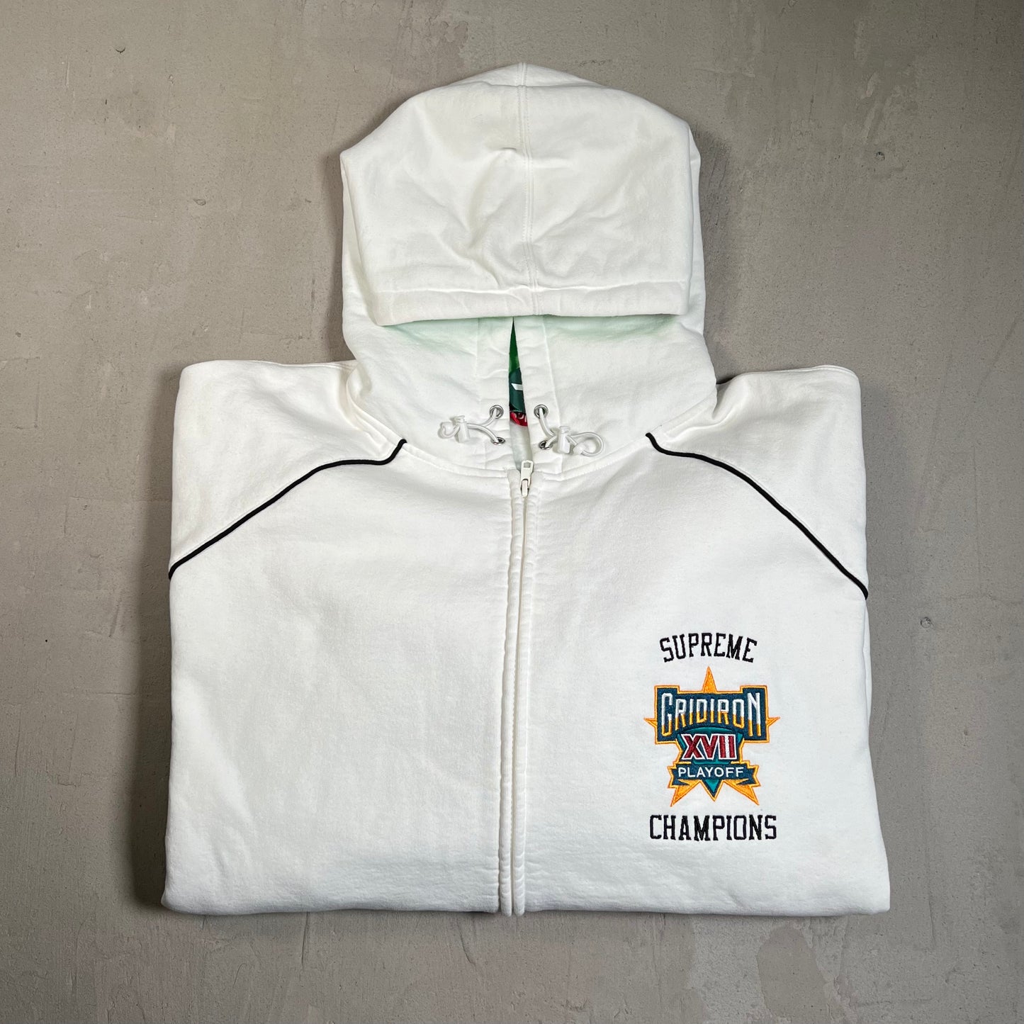 Supreme Playoffs Zip Up White/Green Hoodie Size XXL USED x17765