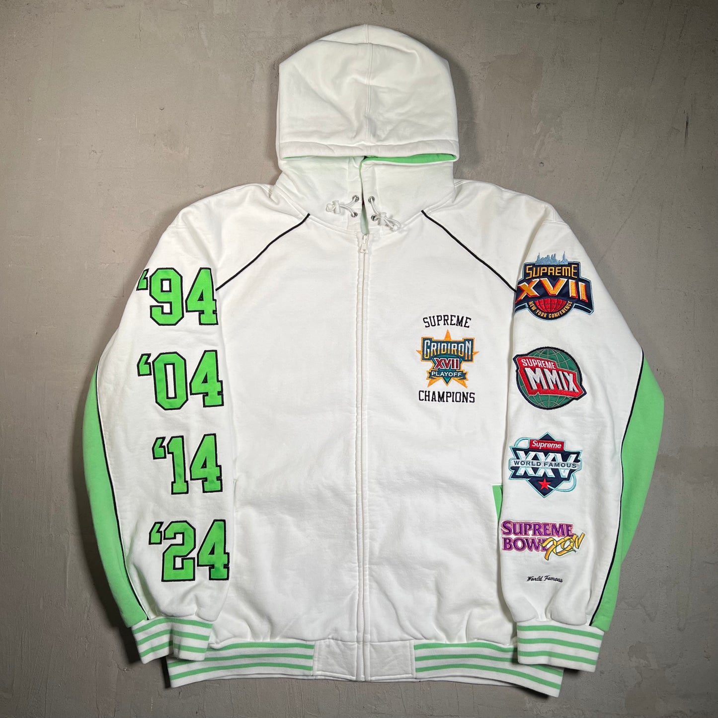 Supreme Playoffs Zip Up White/Green Hoodie Size XXL USED x17765