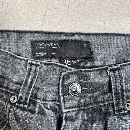 Y2K Rocawear Back Pocket Stitch Black Denim Jeans Size 36 USED v19615