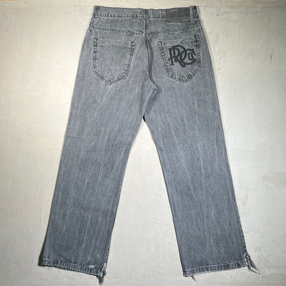Y2K Rocawear Back Pocket Stitch Black Denim Jeans Size 36 USED v19615