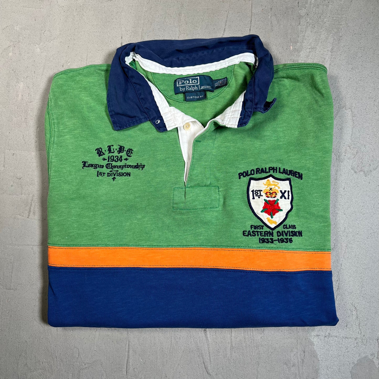 Y2K Polo Ralph Lauren "Eastern Division" Green Rugby Longsleeve Size XL USED v19614