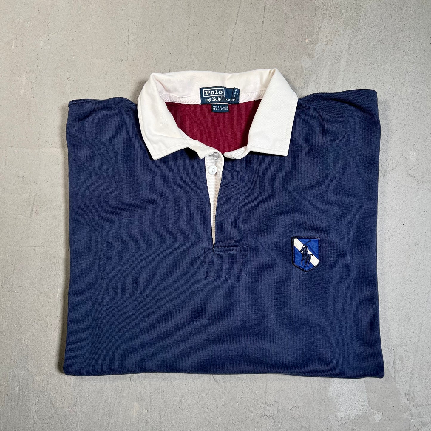 1997 Polo Ralph Lauren Appliqued Navy Rugby Longsleeve Size XL USED v19613