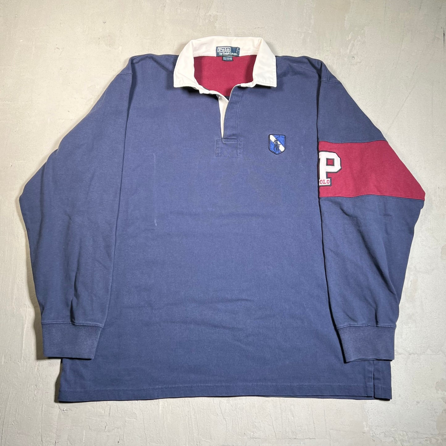 1997 Polo Ralph Lauren Appliqued Navy Rugby Longsleeve Size XL USED v19613