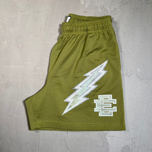 Eric Emanuel White Bolt Green Shorts Size XL USED x17692