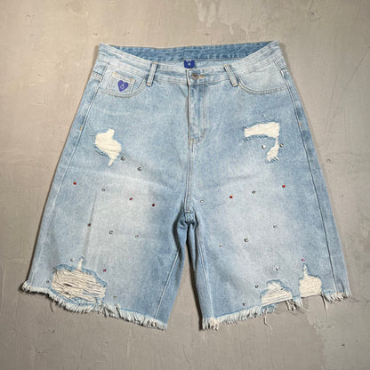 Aelfric Eden Blue Rhinestone Denim Jhort Shorts Size 34 USED x17695