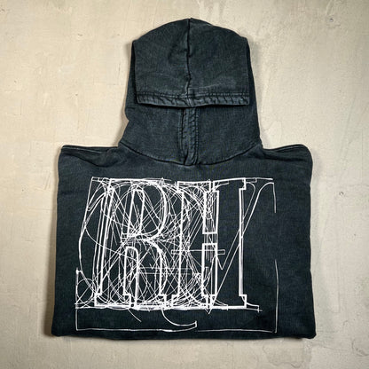 Rhude Scribble Washed Denim Black Hoodie Size XS USED x17696