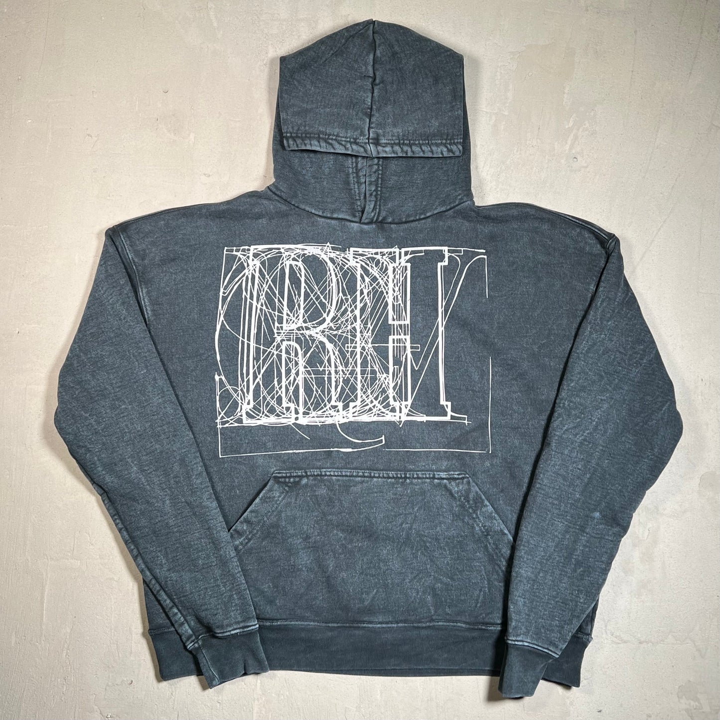 Rhude Scribble Washed Denim Black Hoodie Size XS USED x17696