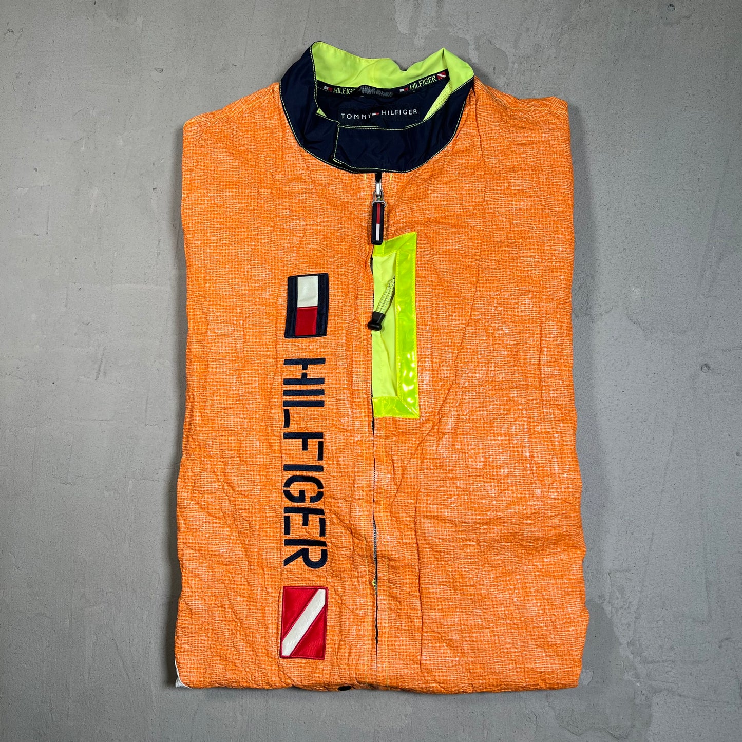 1990s Tommy Hilfiger Sailing Bright Orange Windbreaker Size Large USED v19600
