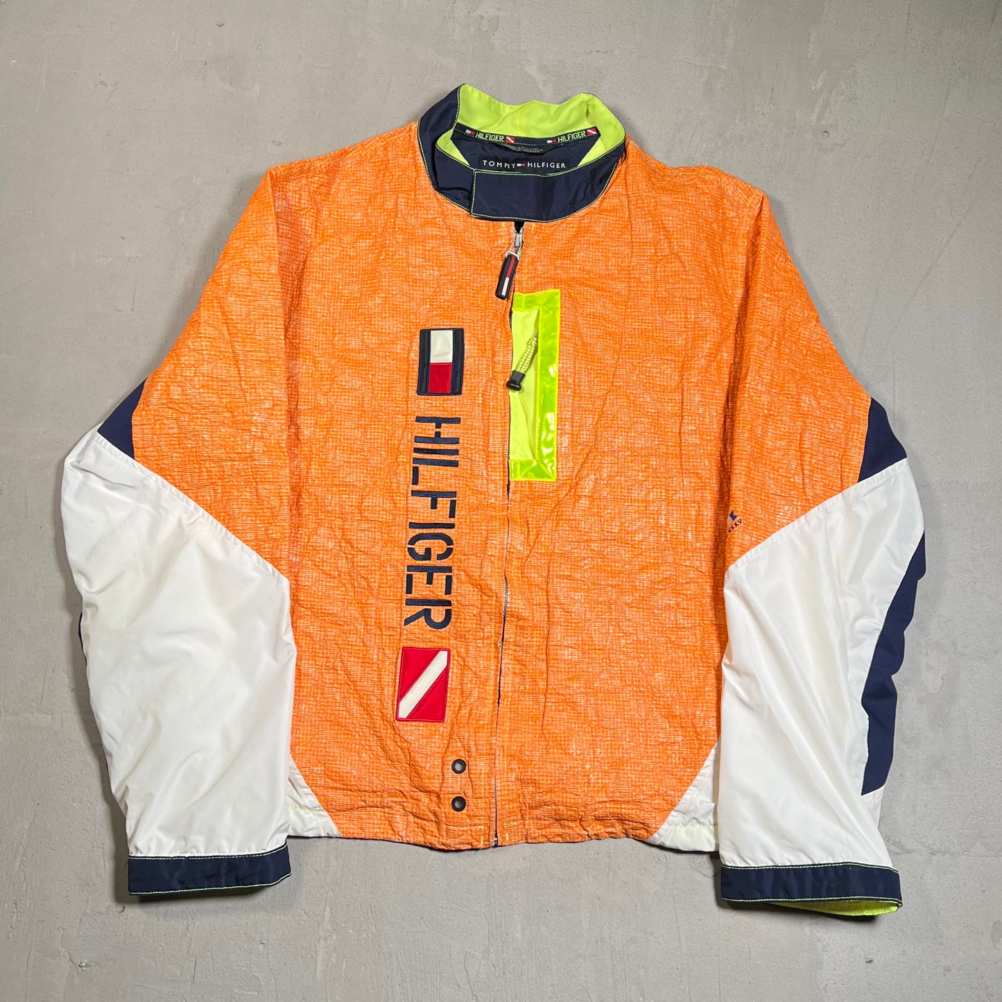 1990s Tommy Hilfiger Sailing Bright Orange Windbreaker Size Large USED v19600