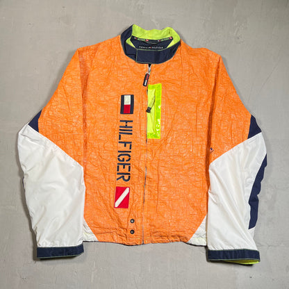 1990s Tommy Hilfiger Sailing Bright Orange Windbreaker Size Large USED v19600