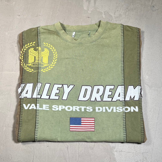 Vale Dreams Patchwork Green Tee Size Medium USED x17749