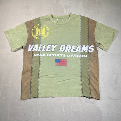 Vale Dreams Patchwork Green Tee Size Medium USED x17749